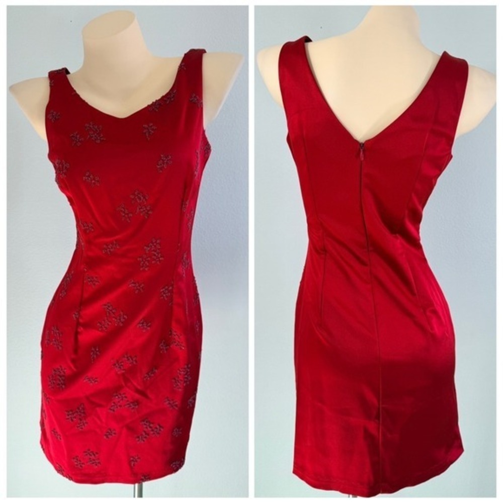 All That Jazz Vintage Coquette Red Beaded Satin Mini Dress Size 7/8 Made in USA - Picture 14 of 14